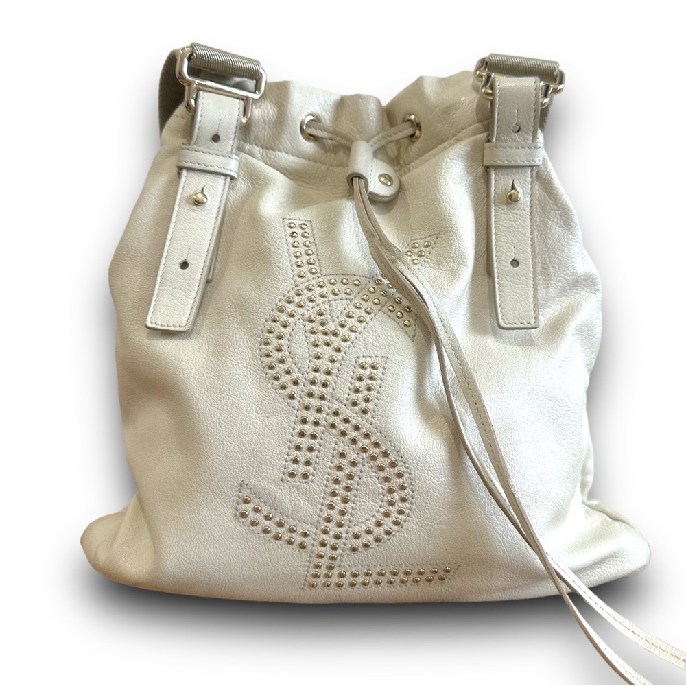 YSL Yves Saint Laurent studded leather Kahala Sac bag tote drawstring HC182